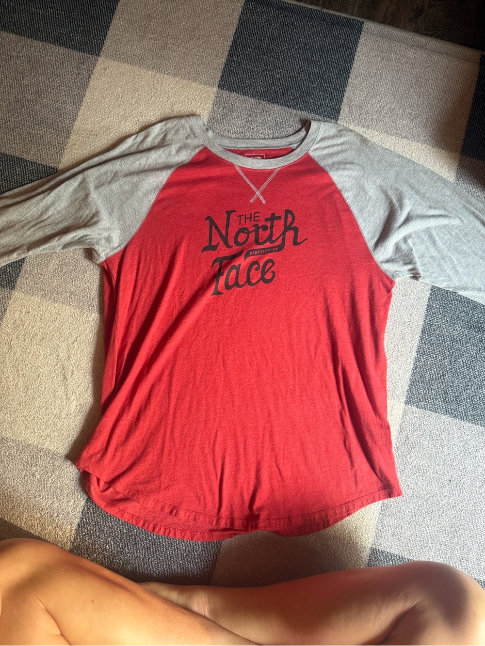 The North Face Red Body with Gray Raglan Long Sleeve Tee